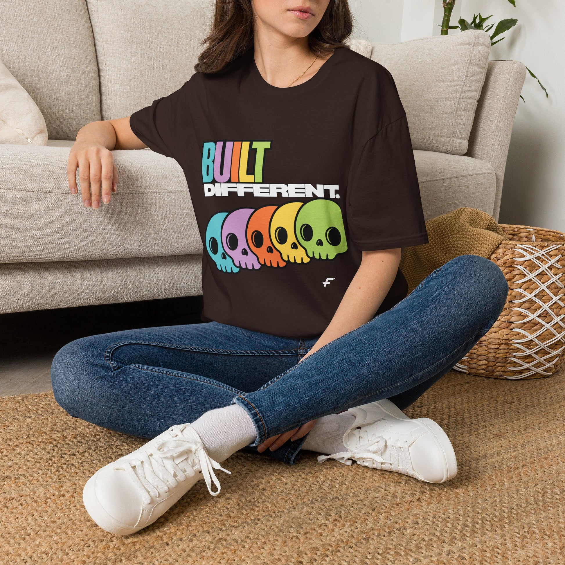 Pride "Built Different" Rainbow Skulls T-Shirt — Colorful Graphic Tee, by FITTWAVE