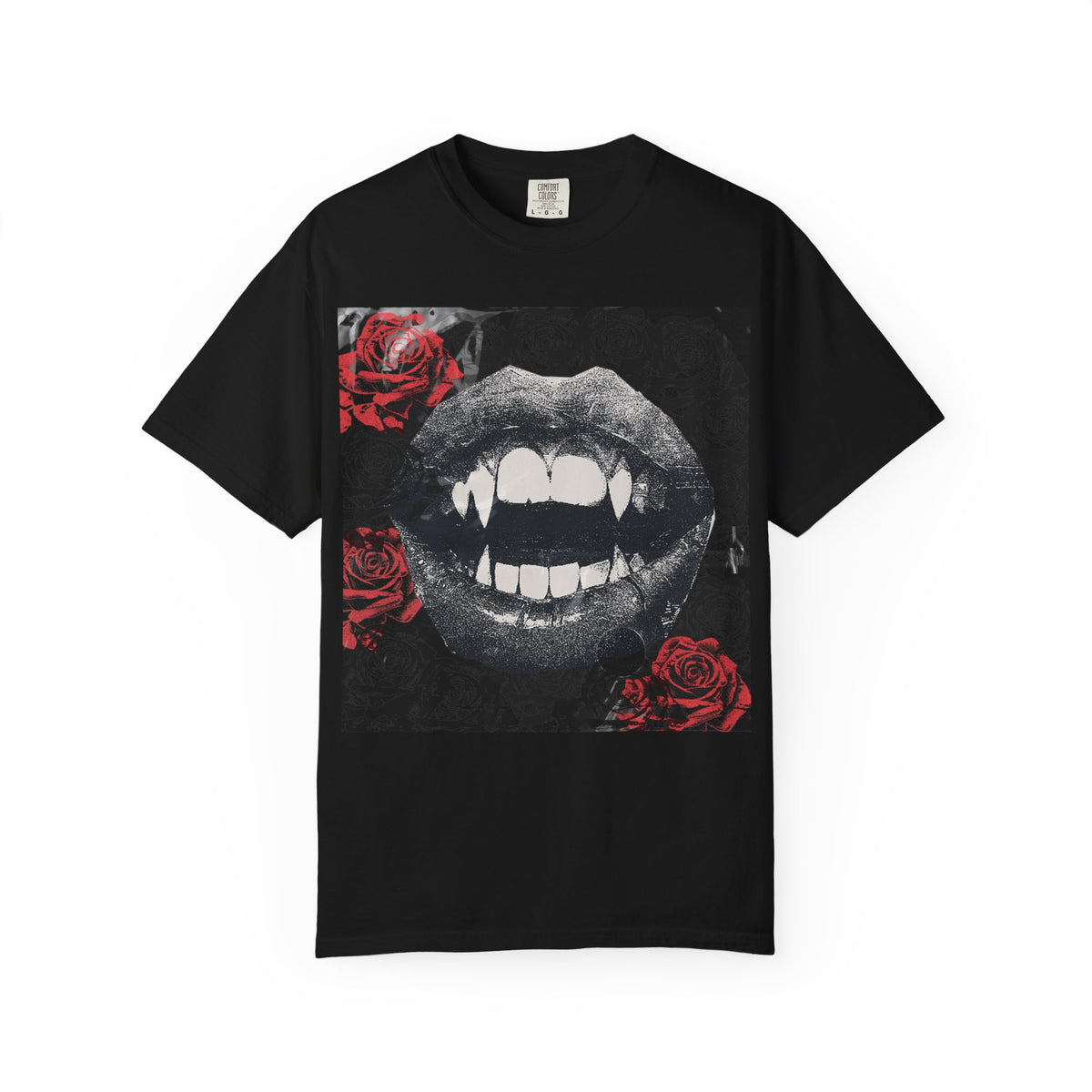 Vintage Halloween Vampire Fangs Mouth Roses T-shirt | Comfort Colors® T Shirt, Retro Sci Fi Vampire Book Lover Graphic Tee