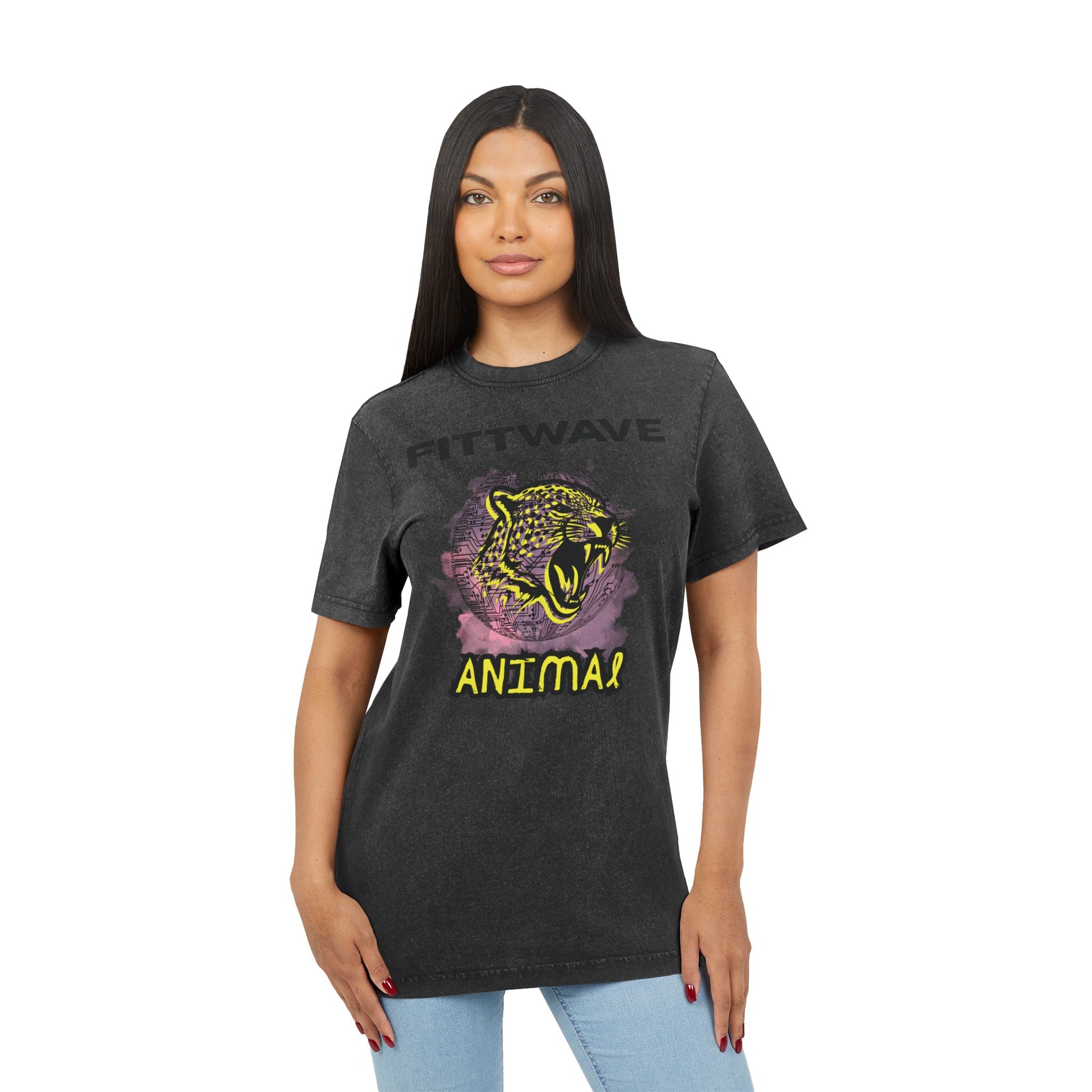 FITTWAVE - ANIMAL Acid Washed Graphic Tee with Animal Print, Vintage Style Shirt, Casual Everyday Wear, GYM WEAR, fitness gear for him, for her