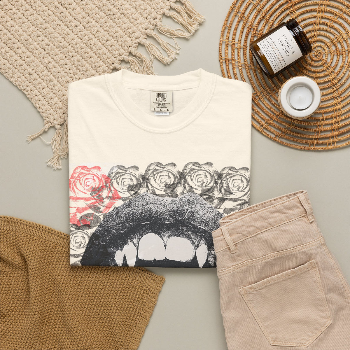 Vintage Halloween Vampire Fangs Mouth Roses T-shirt | Comfort Colors® T Shirt, Retro Sci Fi Vampire Book Lover Graphic Tee