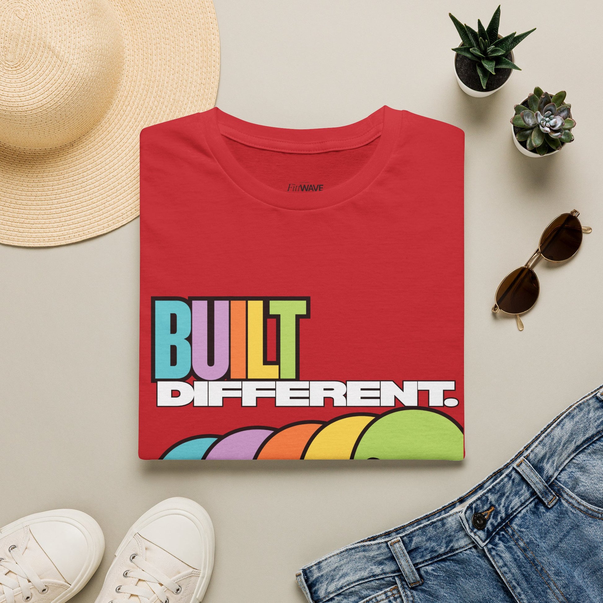 Pride "Built Different" Rainbow Skulls T-Shirt — Colorful Graphic Tee, by FITTWAVE