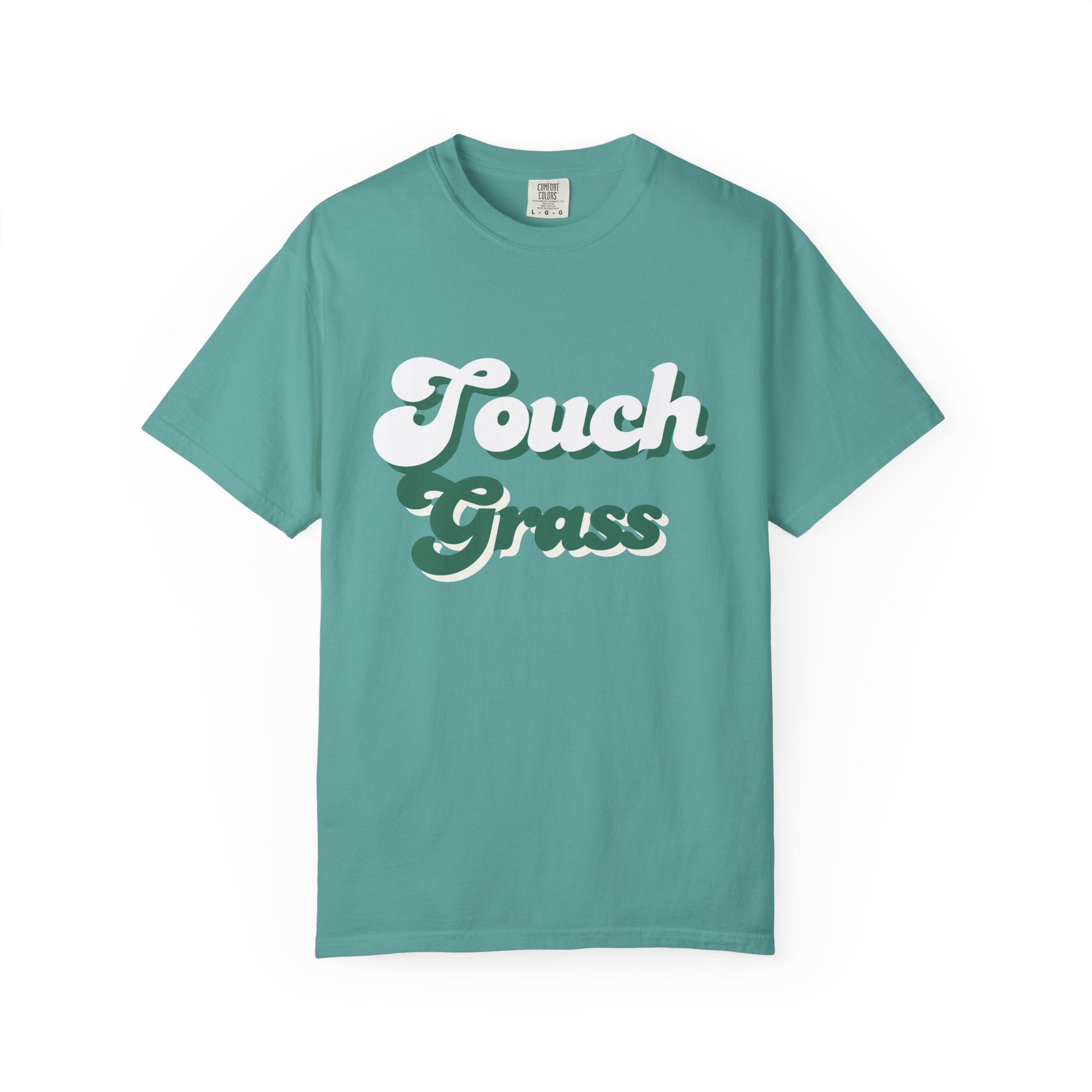 Retro Themed Touch Grass T-Shirt — Retro Green Script Tee for him and for her. By FITTWAVE
