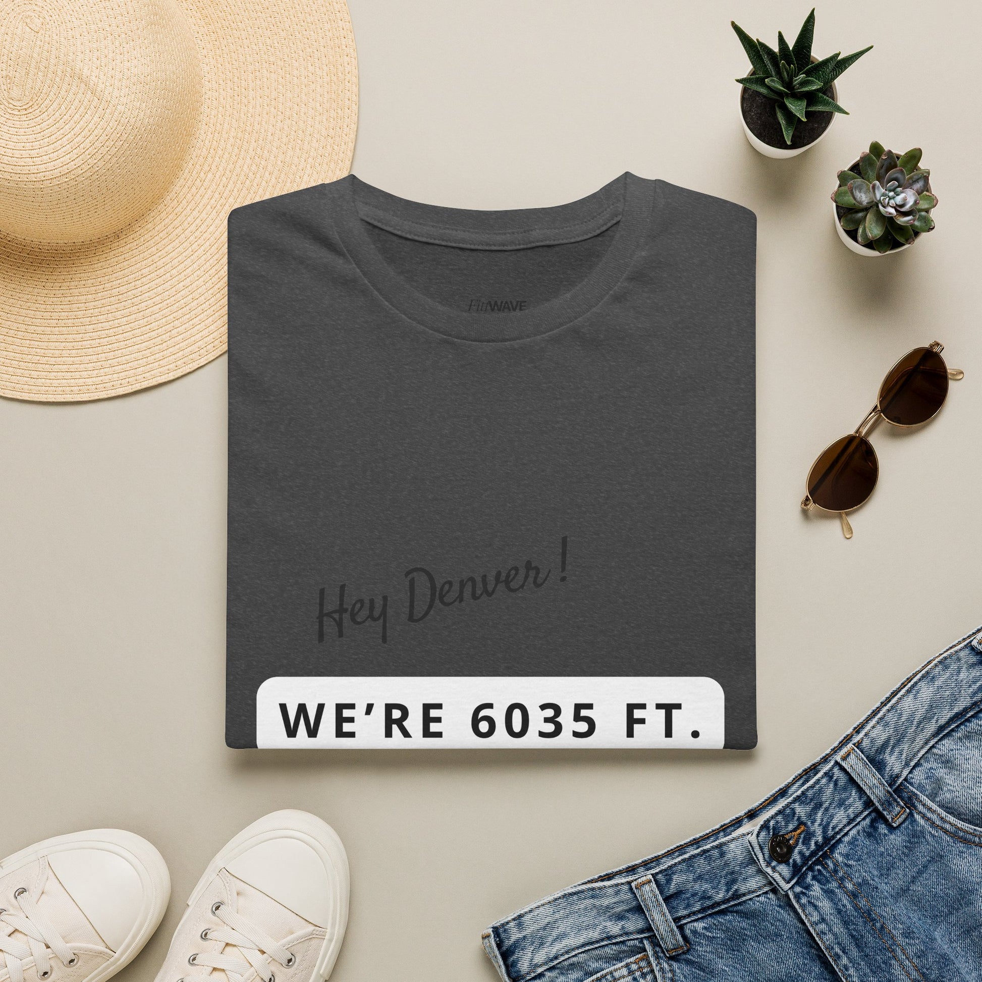 Funny Colorado Springs and Denver Elevation T-Shirt – "Hey Denver! We're 6035 ft." Colorado Springs City Pride Unisex Tee.