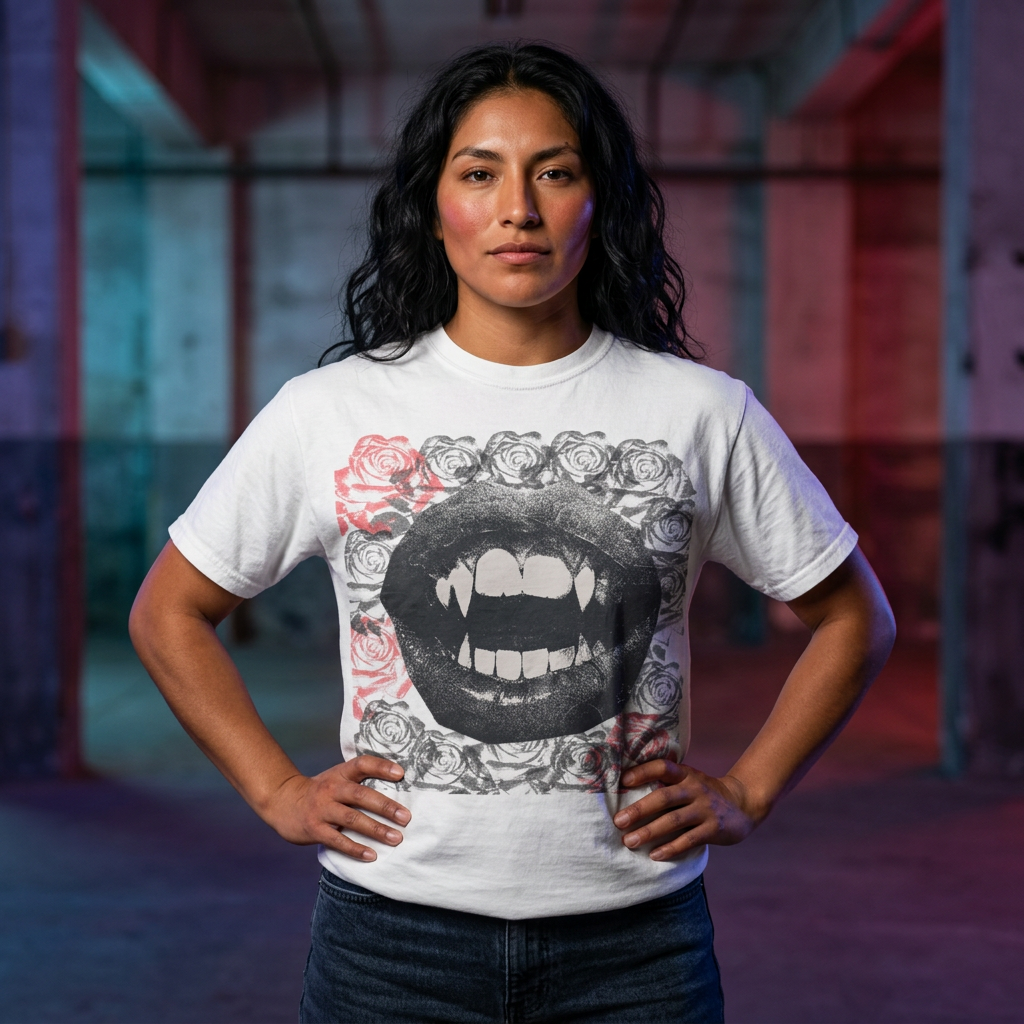Vintage Halloween Vampire Fangs Mouth Roses T-shirt | Comfort Colors® T Shirt, Retro Sci Fi Vampire Book Lover Graphic Tee