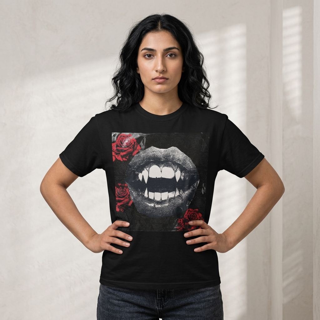 Vintage Halloween Vampire Fangs Mouth Roses T-shirt | Comfort Colors® T Shirt, Retro Sci Fi Vampire Book Lover Graphic Tee