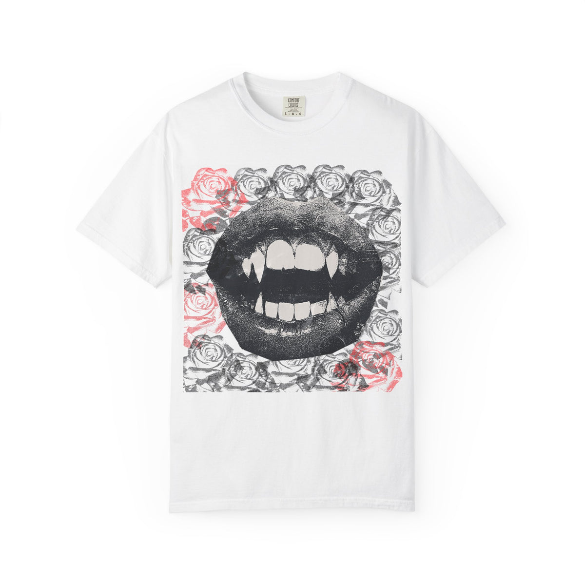 Vintage Halloween Vampire Fangs Mouth Roses T-shirt | Comfort Colors® T Shirt, Retro Sci Fi Vampire Book Lover Graphic Tee