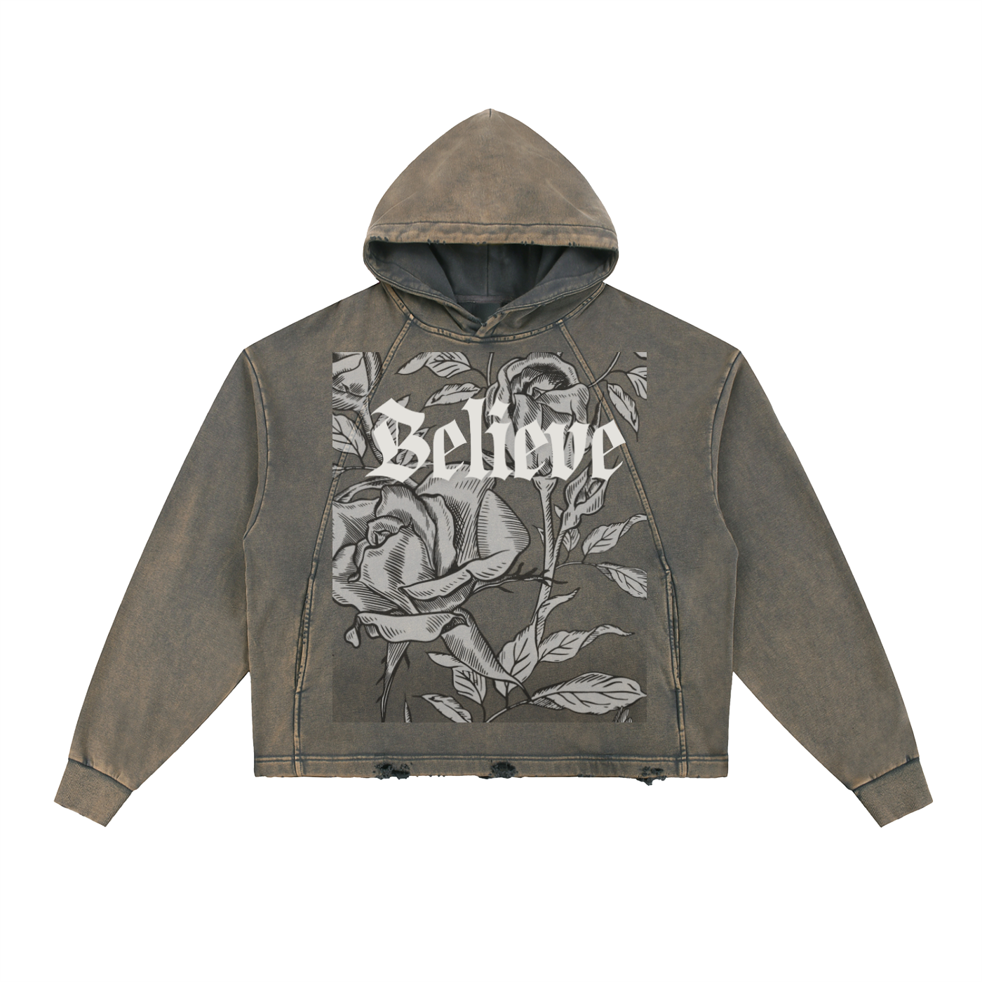Believe Vintage Washed Frayed Hem Hoodie By Fittwave Fitness Unisex Cotton Blend