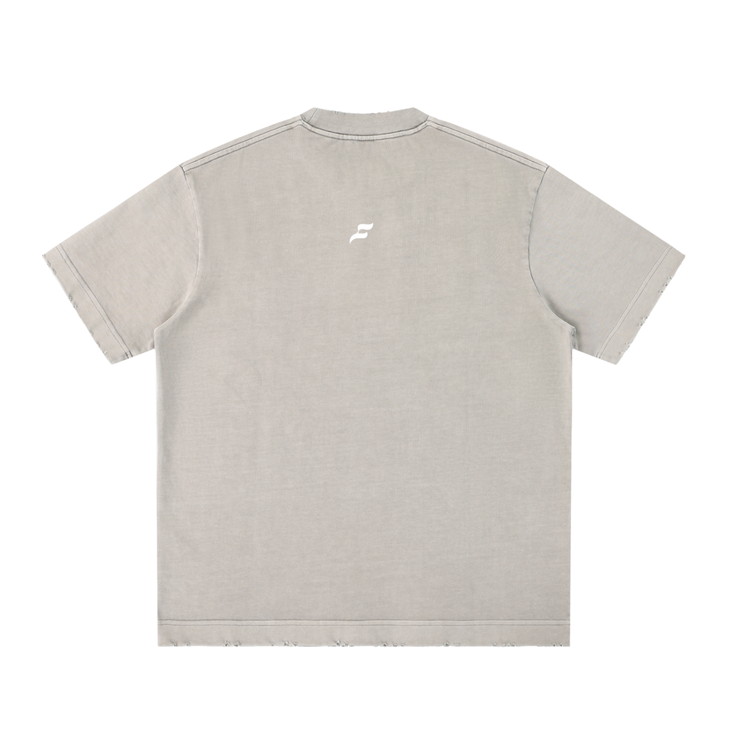 Unisex Heavyweight Vintage Washed Frayed Hem Moth To Flame Cotton T-shirt