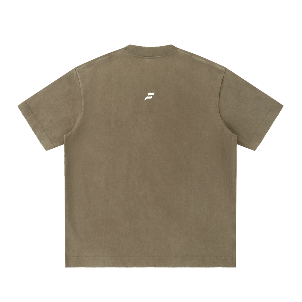 Unisex Heavyweight Vintage Washed Frayed Hem Moth To Flame Cotton T-shirt