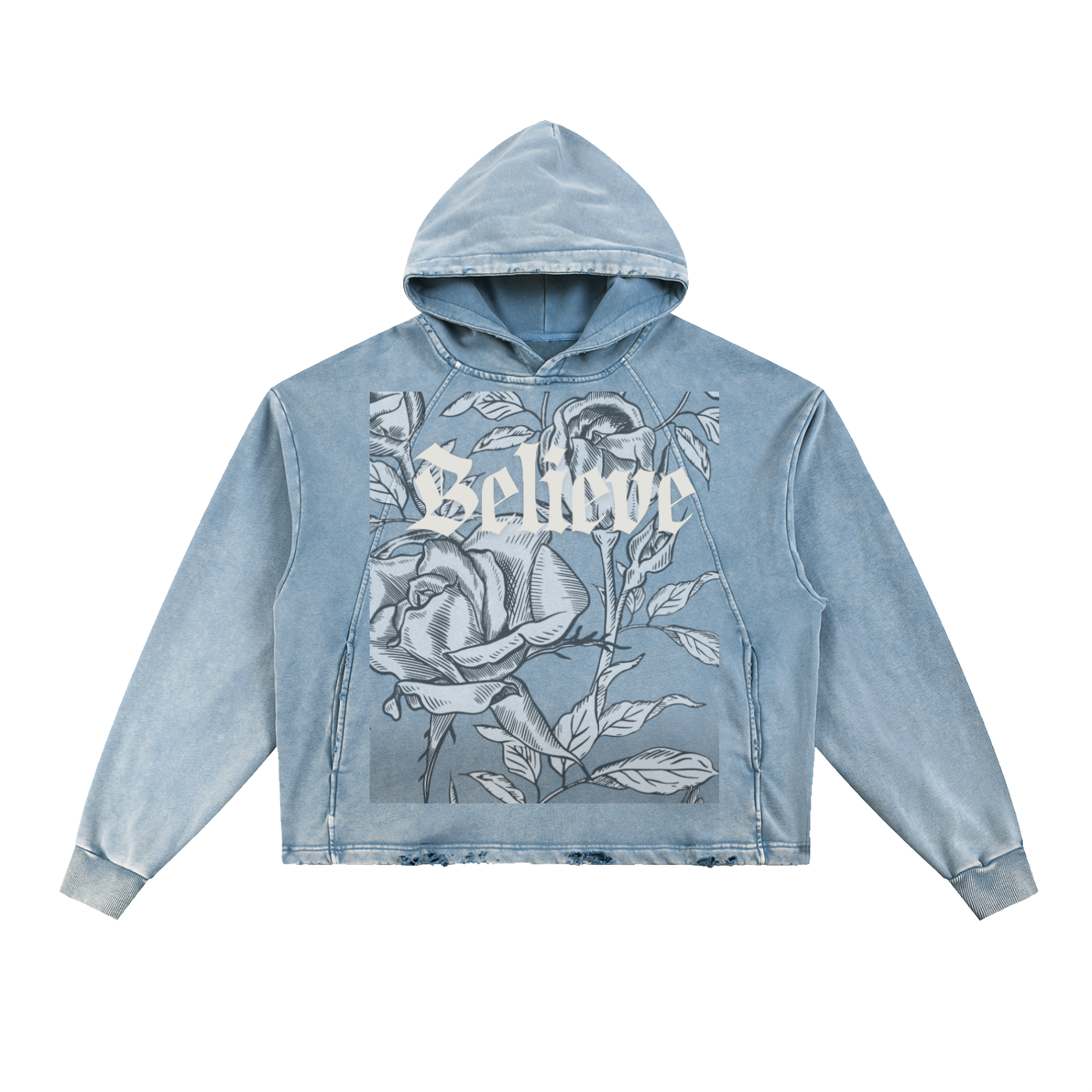 Believe Vintage Washed Frayed Hem Hoodie By Fittwave Fitness Unisex Cotton Blend