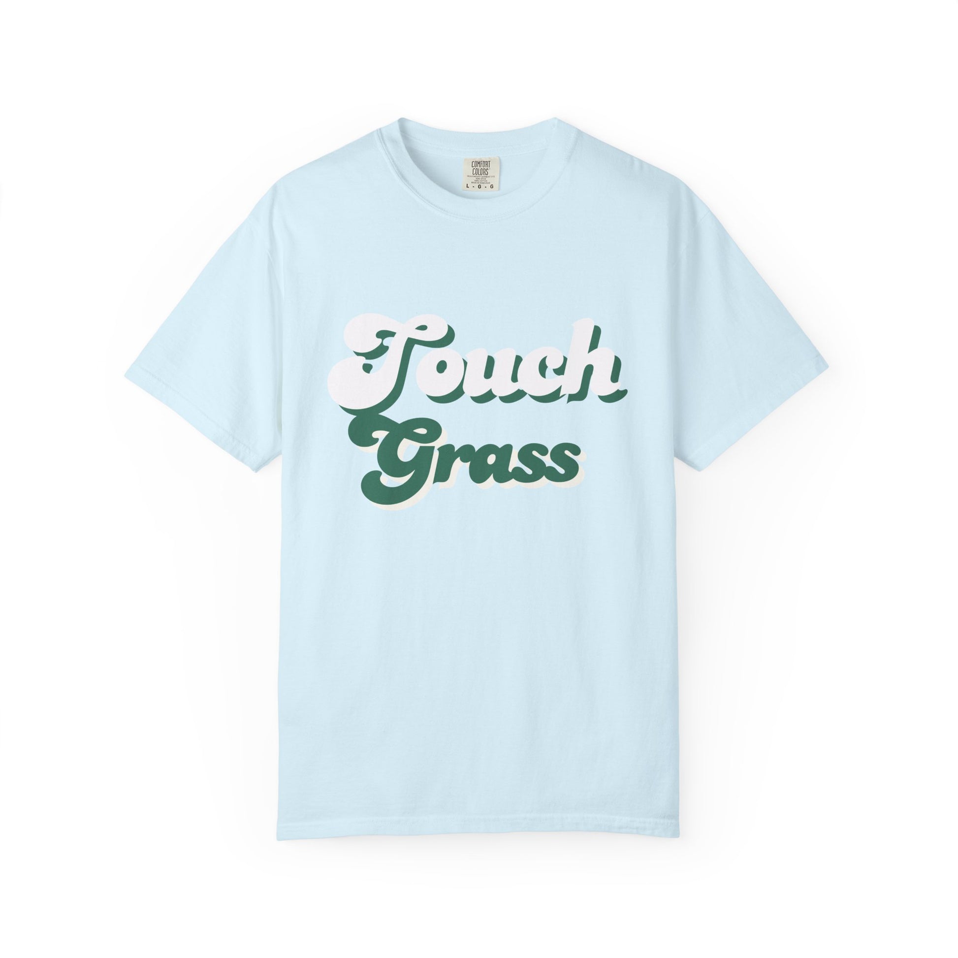 Retro Themed Touch Grass T-Shirt — Retro Green Script Tee for him and for her. By FITTWAVE