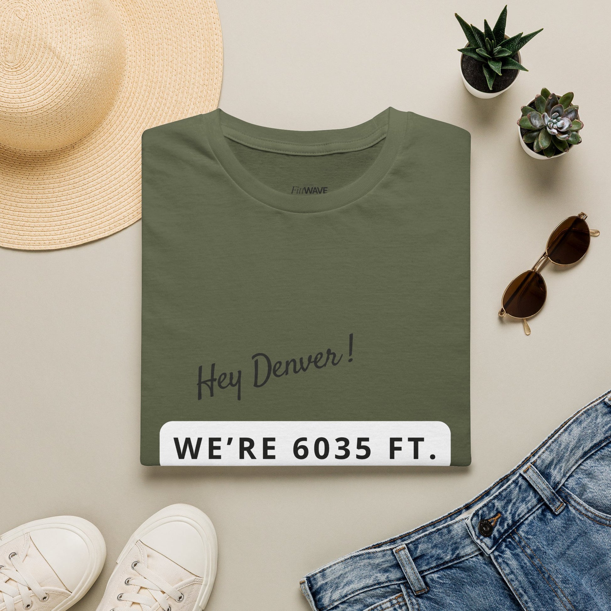 Funny Colorado Springs and Denver Elevation T-Shirt – "Hey Denver! We're 6035 ft." Colorado Springs City Pride Unisex Tee.