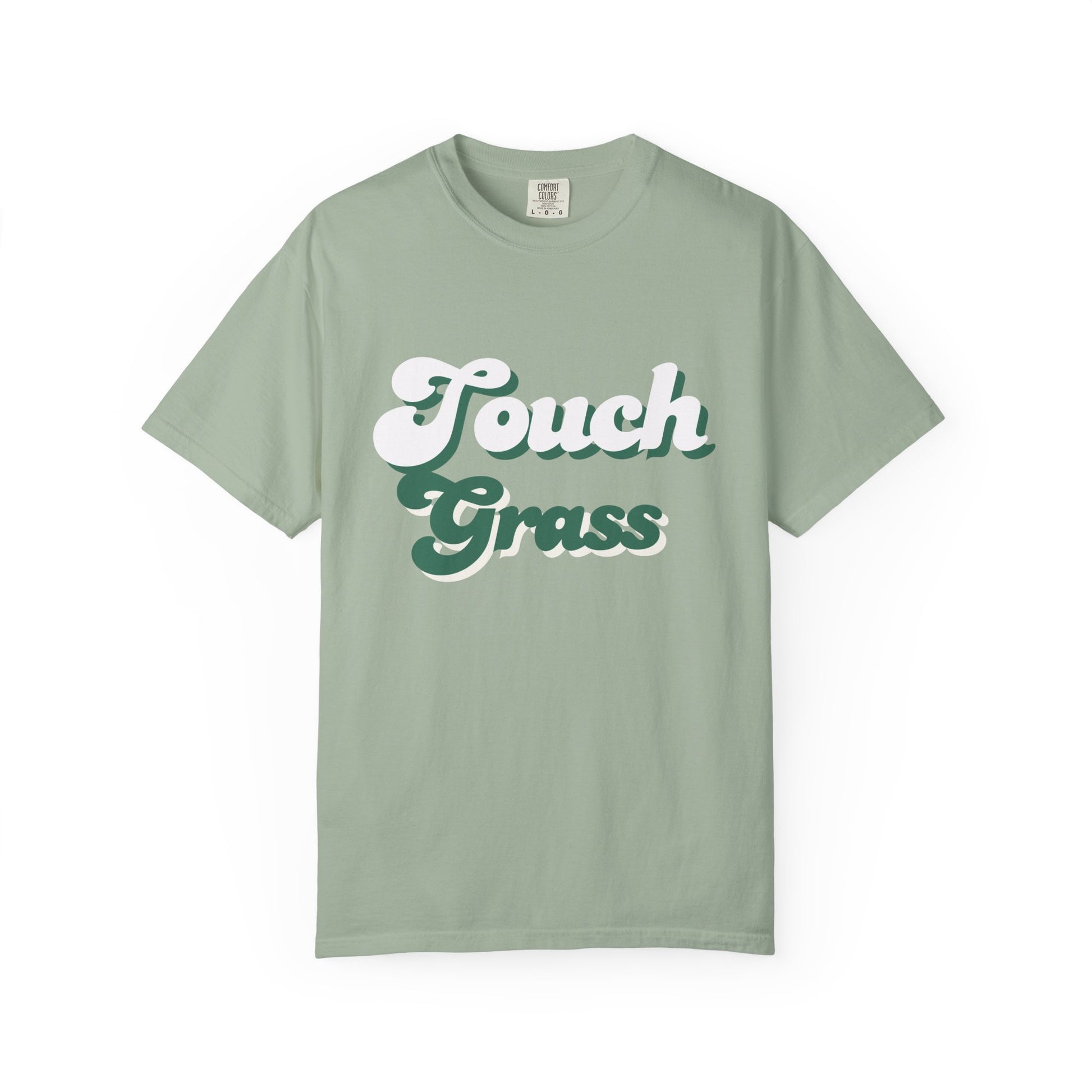 Retro Themed Touch Grass T-Shirt — Retro Green Script Tee for him and for her. By FITTWAVE