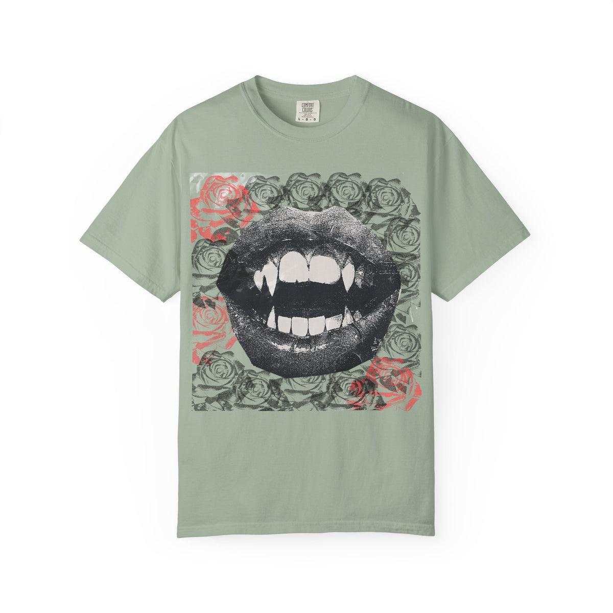 Vintage Halloween Vampire Fangs Mouth Roses T-shirt | Comfort Colors® T Shirt, Retro Sci Fi Vampire Book Lover Graphic Tee