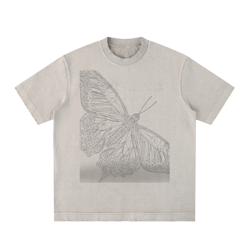 Unisex Heavyweight Vintage Washed Frayed Hem Moth To Flame Cotton T-shirt