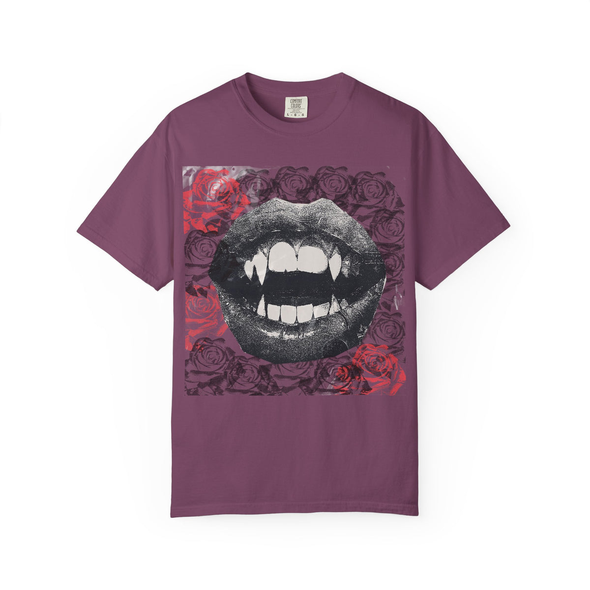 Vintage Halloween Vampire Fangs Mouth Roses T-shirt | Comfort Colors® T Shirt, Retro Sci Fi Vampire Book Lover Graphic Tee