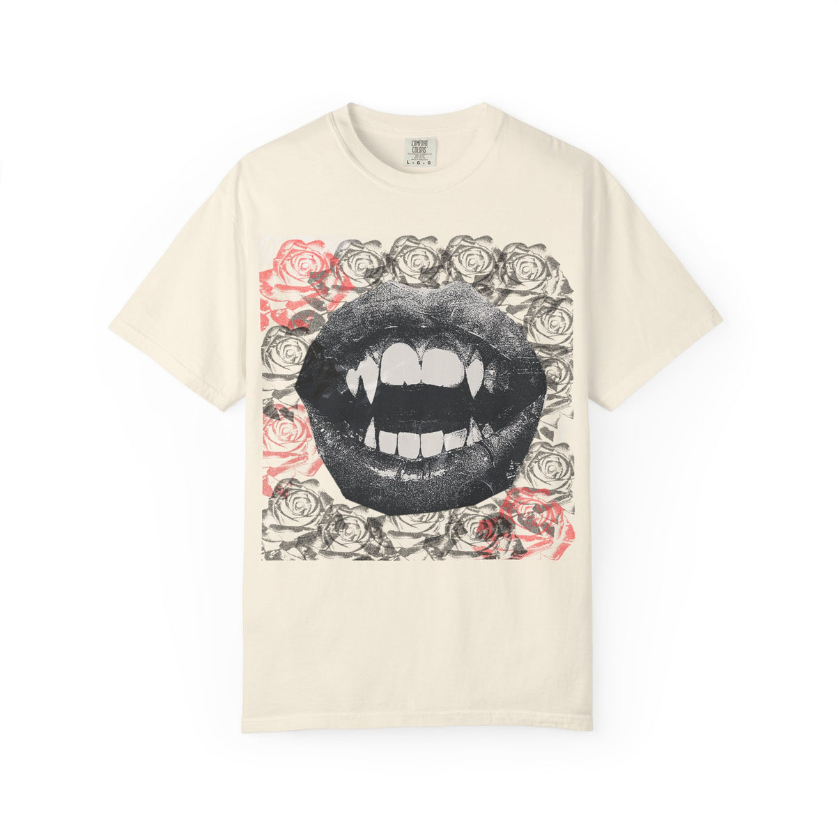 Vintage Halloween Vampire Fangs Mouth Roses T-shirt | Comfort Colors® T Shirt, Retro Sci Fi Vampire Book Lover Graphic Tee