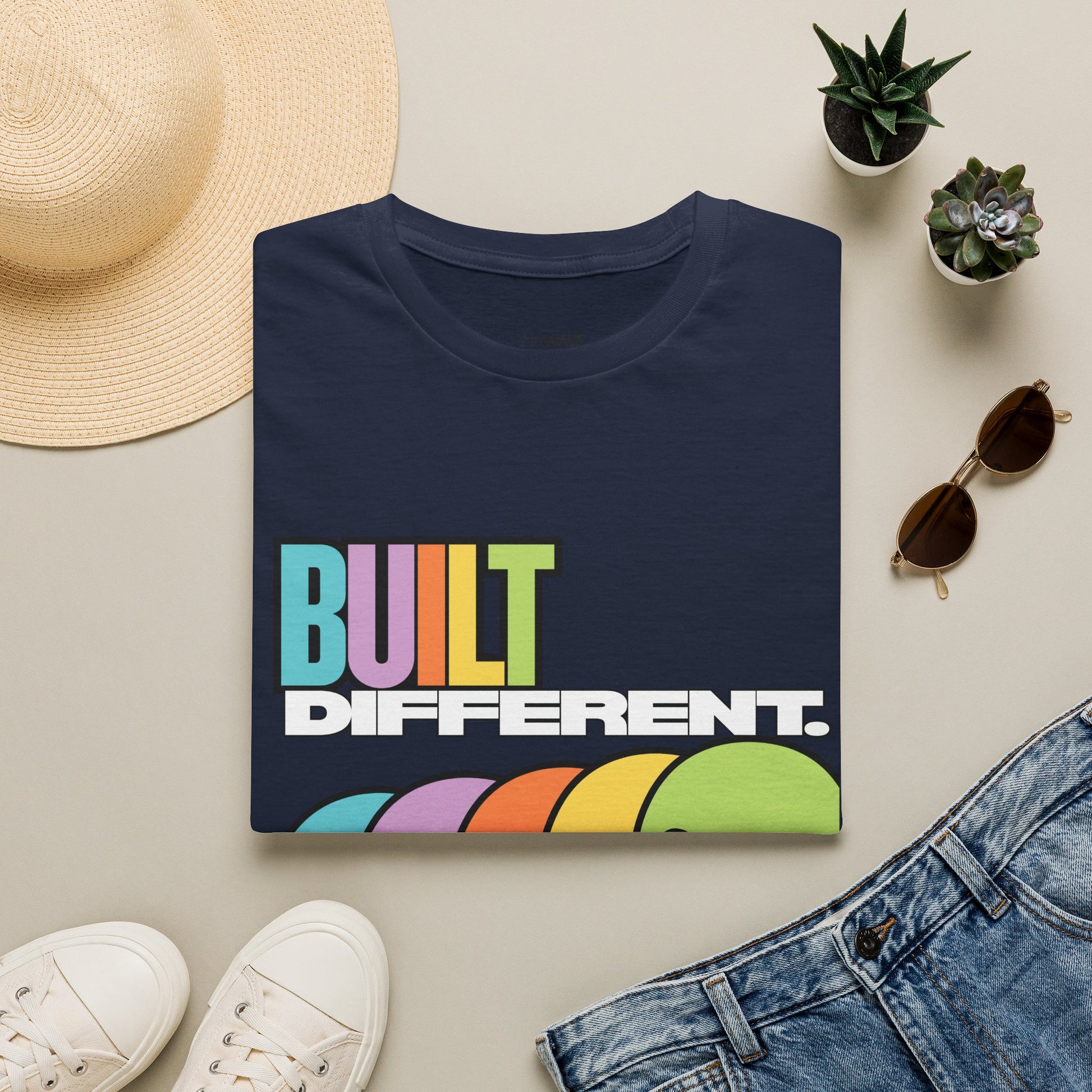 Pride "Built Different" Rainbow Skulls T-Shirt — Colorful Graphic Tee, by FITTWAVE