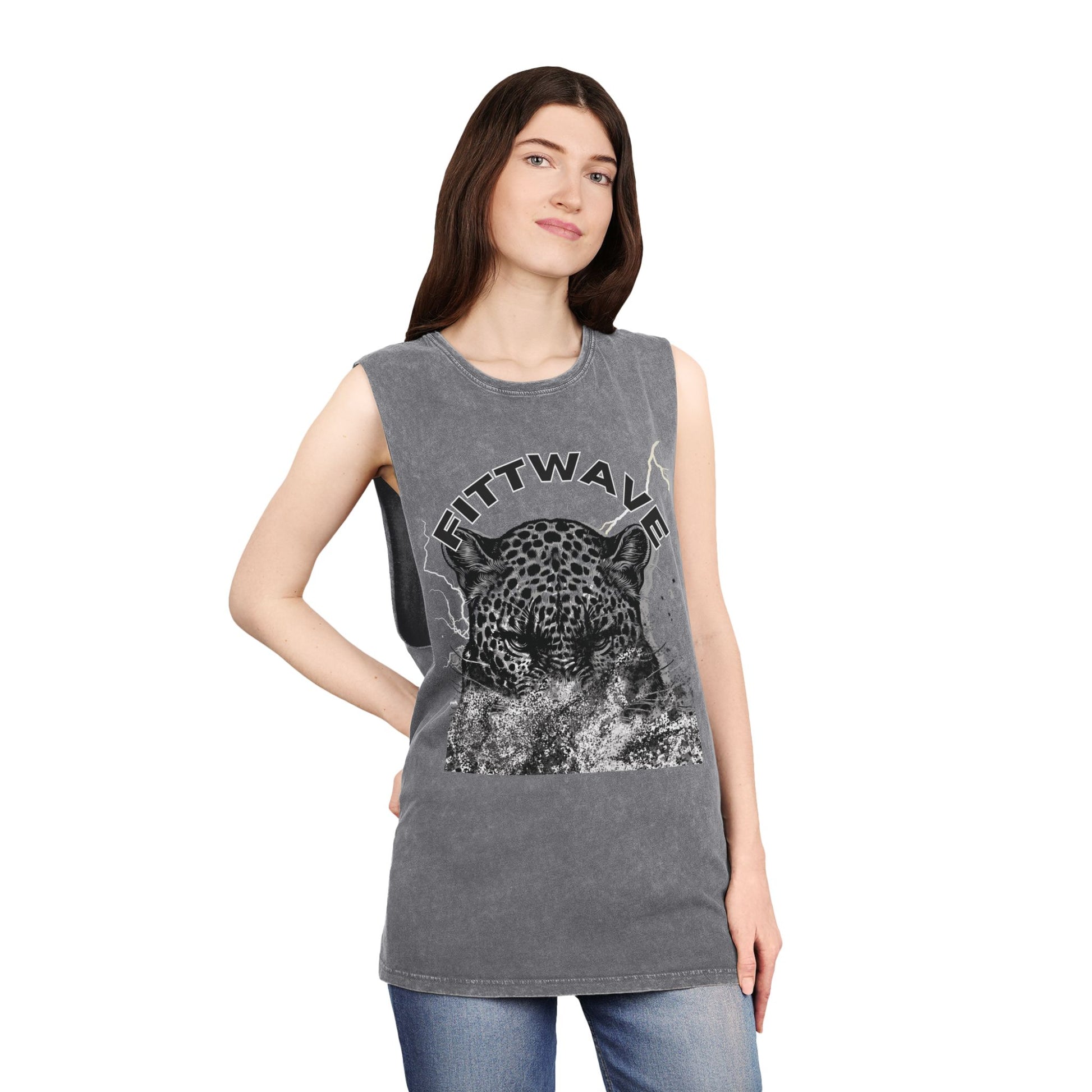 Fittwave- Cheetah Smoke Stonewash Tank Top, Fitted workout tank tops , Summer Outfit, Festival Apparel, Casual Wear, Fitness Tank, Fitted tank top crop