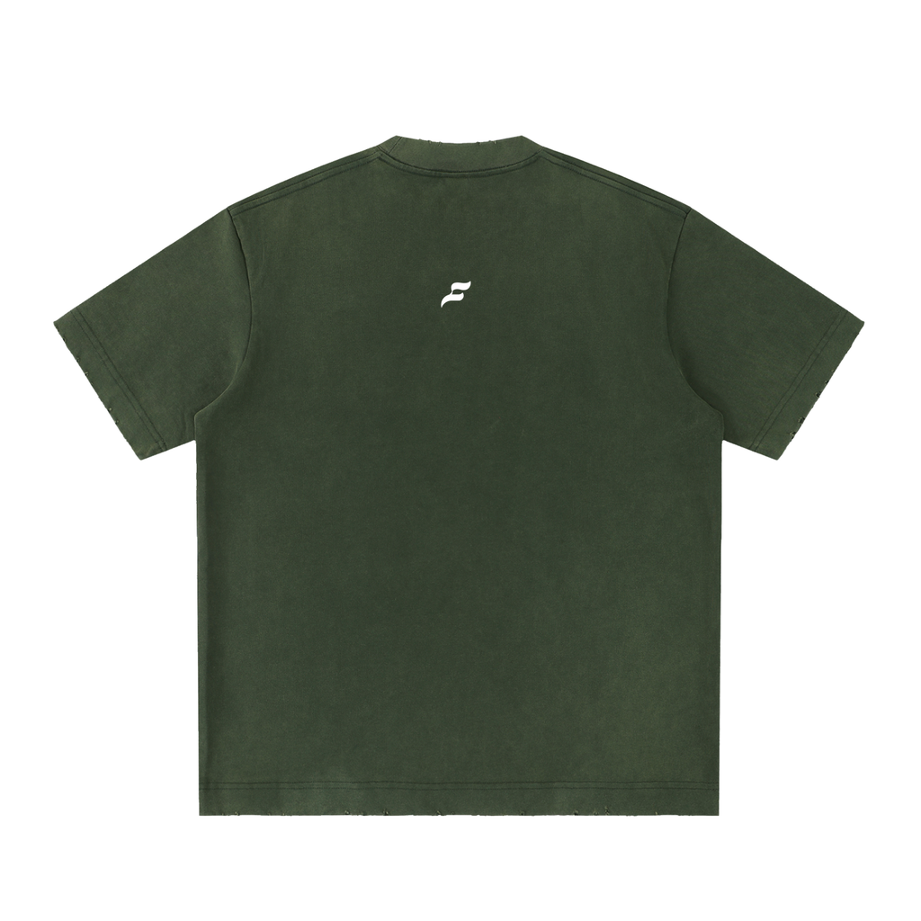 Unisex Heavyweight Vintage Washed Frayed Hem Moth To Flame Cotton T-shirt