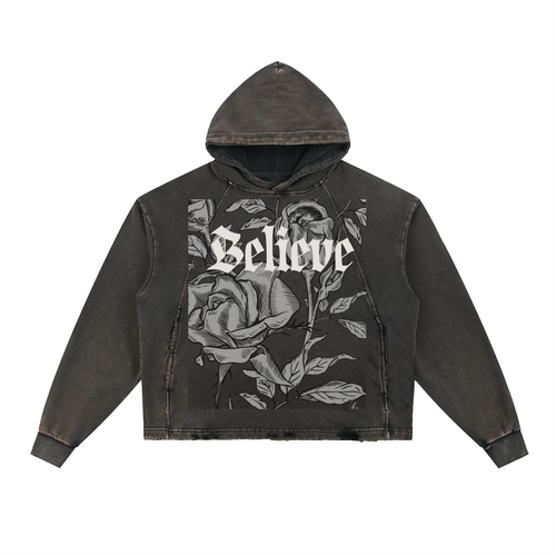 Believe Vintage Washed Frayed Hem Hoodie By Fittwave Fitness Unisex Cotton Blend