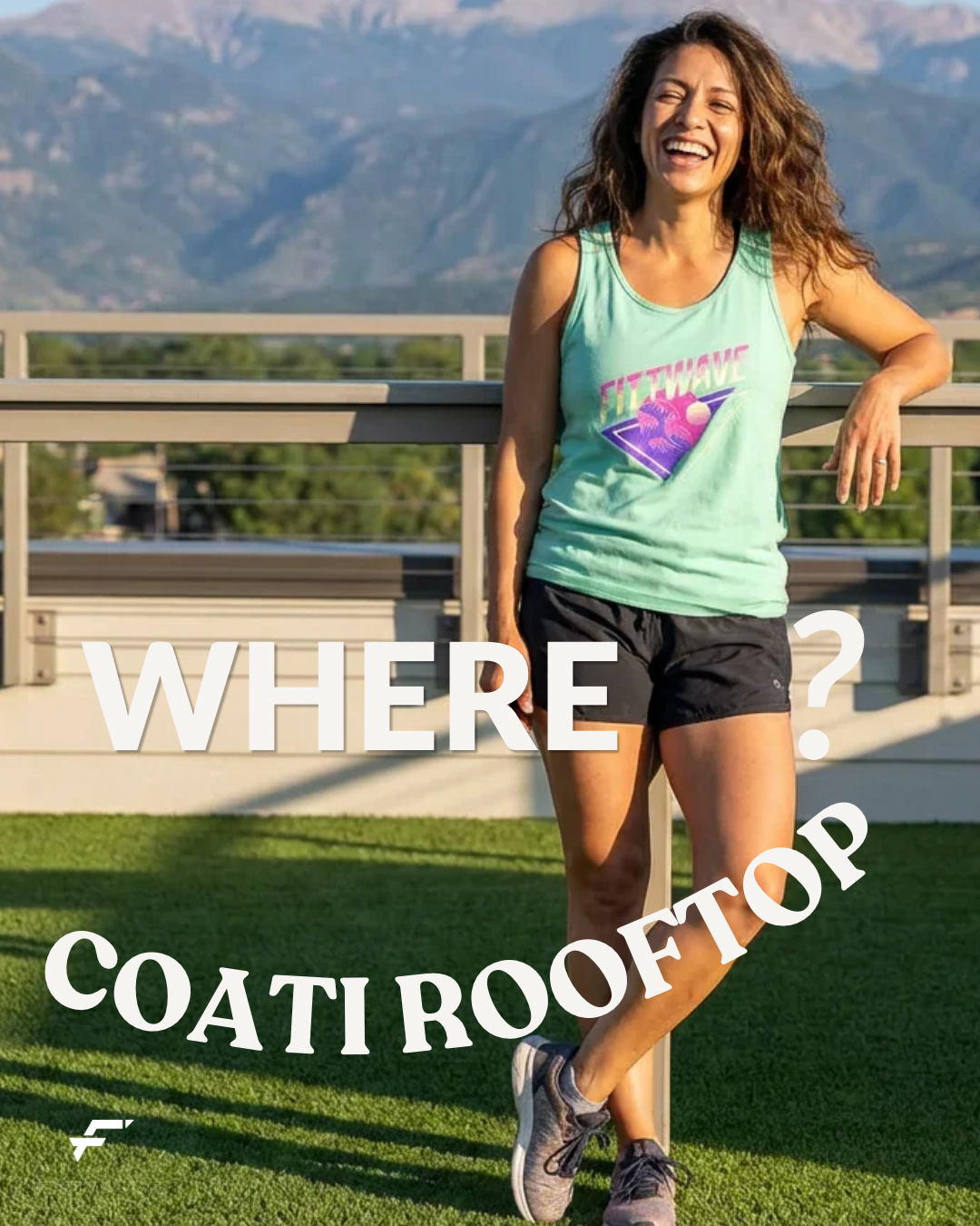 video of expert colorado springs coach Austin Witt, M.S. of Fittwave giving encouragement and support to a group fitness class with live DJ in Colorado Springs in June of 2026. Video is outside and featured with several clients and locals cheering on that are ages 21-45 years of age. 
